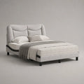 Lit double rembourré en polyester gris clair avec tête de lit, couchage 160 × 200 cm, dimensions 215 × 170 × 110 cm