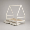 Lit cabane enfant 90 x 200 cm en pin massif blanc avec sommier à lattes et 2 tiroirs