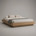 Lit plateforme 2 places sans tête de lit en bois, chêne naturel, couchage 160 × 200 cm, dimensions 220 × 180 × 35 cm