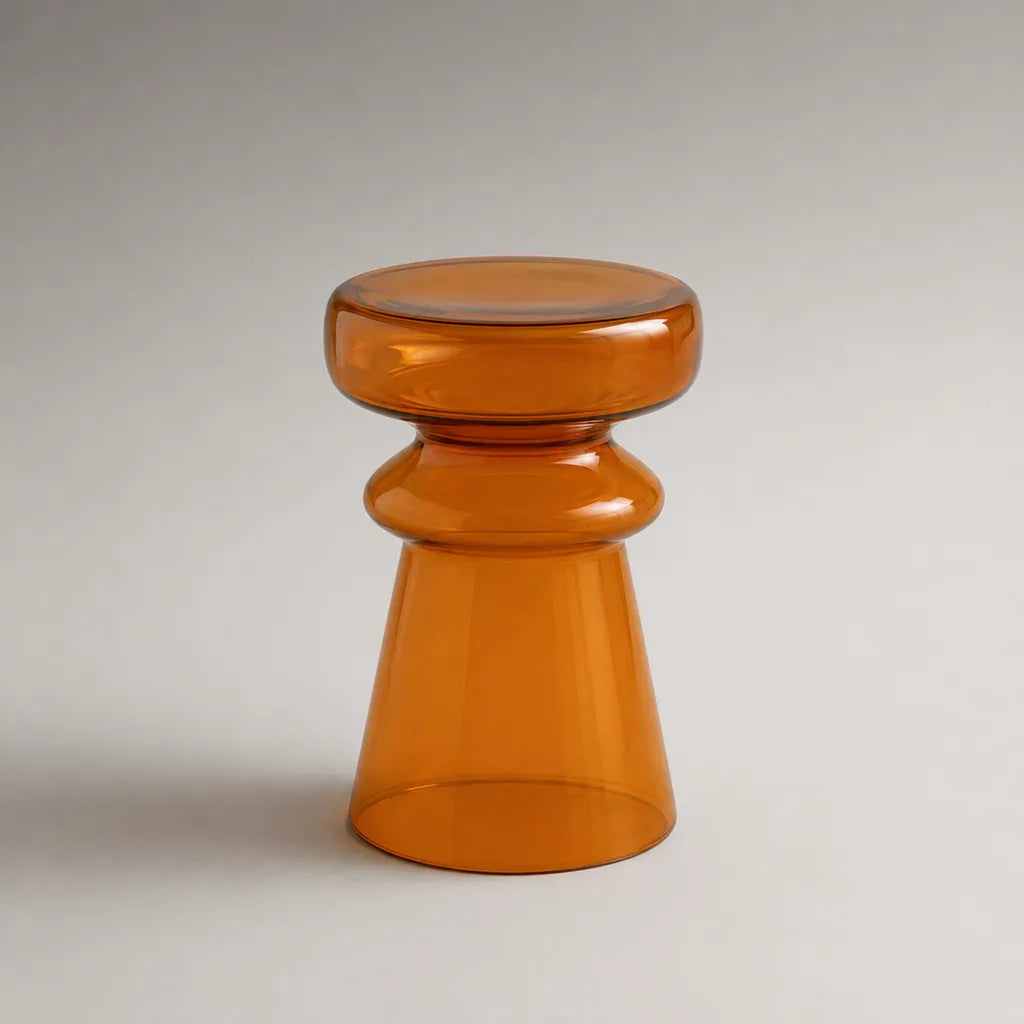 Table d’appoint ronde en verre ambre transparent, 35 × 35 × 45 cm