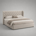 Lit coffre 160 x 200 cm en velours de polyester beige avec sommier relevable et tête de lit capitonnée