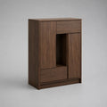 Buffet haut de rangement en panneaux de particules mélaminés, noyer brun, 2 portes, 2 tiroirs et niche, 90 x 40 x 120 cm