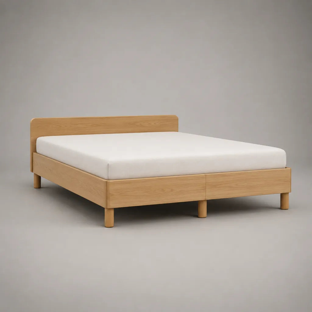 Cadre de lit double en bois 160 x 200 cm avec tête de lit et sommier à lattes, chêne naturel
