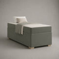 Lit à sommier tapissier 1 place gris avec matelas en mousse de polyuréthane, 90 × 200 cm